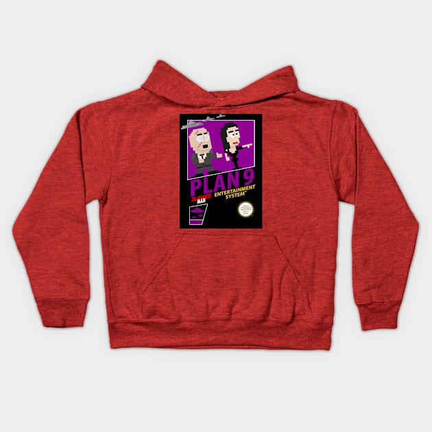 Plan 9 Retro 8 Bit Kids Hoodie by WithoutYourHead